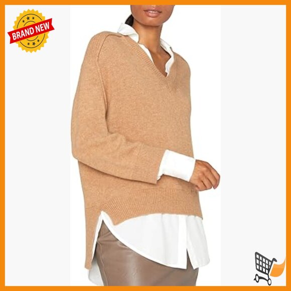 Oversized Wool Cashmere V-Neck Sweater Pullover Long Sleeve Layered